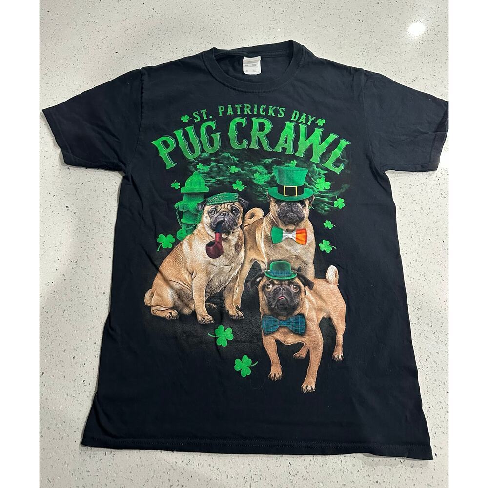 St. Patrick's Day Pug Crawl T Shirt Fruit Of The Loom HD Cotton Size S Small